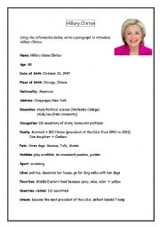 English Worksheet: Hillary Clinton paragraph