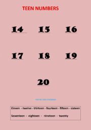 English Worksheet: teen numbers