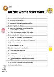 English Worksheet: All the Words Start with J