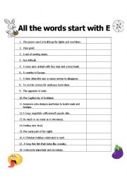 English Worksheet: All the Words Start with E