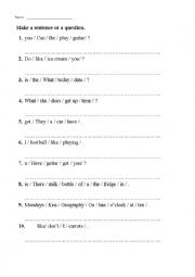 English Worksheet: Jumbled sentences (revision exercise, homework)