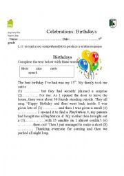 English Worksheet: Celebrations