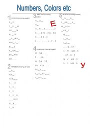 English Worksheet: Numbers and Colors