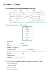 English Worksheet: Misery - Maroon 5