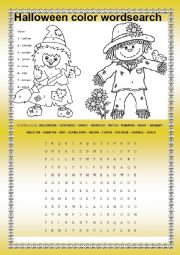 English Worksheet: Halloween color wordsearch