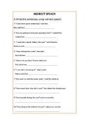 English Worksheet: INDIRECT SPEECH