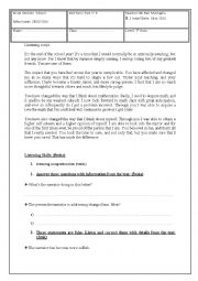 English Worksheet: exam 1st year learners