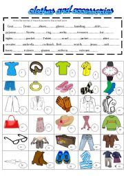 English Worksheet:  clothes and accessories