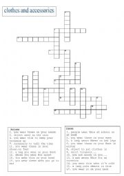 English Worksheet:  clothes crossword