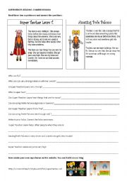 English Worksheet: superheroe reading comprehension