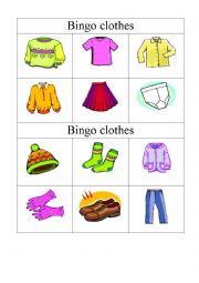 English Worksheet: clothes bingo