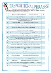 English Worksheet: GRAMMAR REVISION - Prepositional Phrases 1 