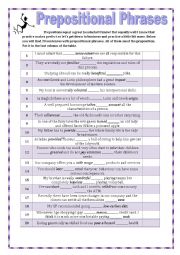 English Worksheet: GRAMMAR REVISION - Prepositional Phrases 2