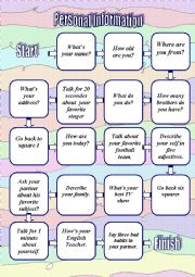 English Worksheet: BOARDGAME FOR PERSONAL INFORMATION