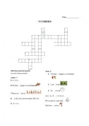 English Worksheet: Crossword Numbers 1.Grade
