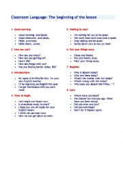 English Worksheet: expression for the classroom