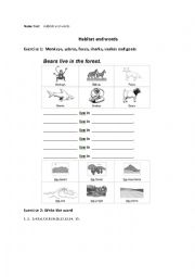 English Worksheet: Habitat test