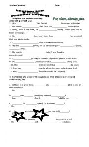 English Worksheet: For-Since