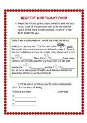 English Worksheet: Healthy and Yummy Food