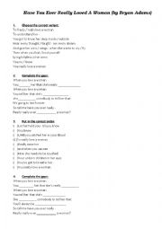 English Worksheet: Song to really love a woman by Bryan Adams