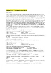 English Worksheet: reading comprehension, vocabulary, grammar