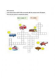 English Worksheet: Means of transport - Crossword