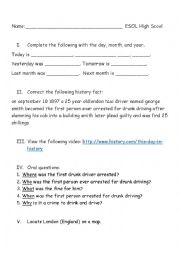 English Worksheet: This day in History- Reading, Writing, Listening, Speaking in ELD Standard #5
