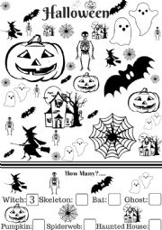 English Worksheet: Halloween vocabulary and counting exercise.