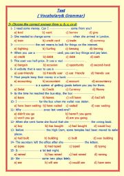 English Worksheet: Test ( Vocabulary & Grammar ) part 1