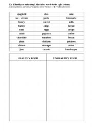 English Worksheet: Healthy-unhealthy food matching