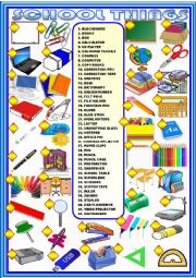English Worksheet: School things : matching