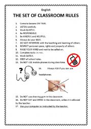 English Worksheet: A sett if classroom rules