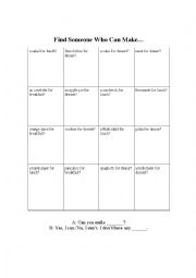 English Worksheet: Hello Bingo Food