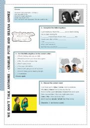 English Worksheet: We dont talk anymore - Charlie Puth and Selena Gmez