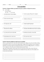 English Worksheet: Yes-no questions