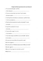 English Worksheet: Reported speech 2