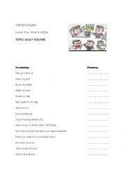 English Worksheet: Daily rountines- vocabulary and sentence pattern