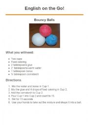 English Worksheet: DIY Bouncy Balls (PBL ESL activity)