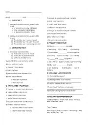 English Worksheet: test about can, demostratives, plural and singular nouns, present continuous