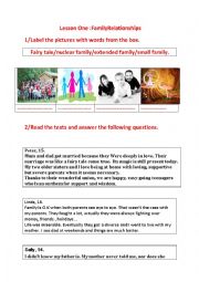 English Worksheet: lESSON ONE fAMILY RELATIONSHIPS