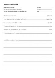 English Worksheet: Interview then introduce your partner