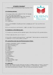 English Worksheet:  Is English changing? Listening comprehension