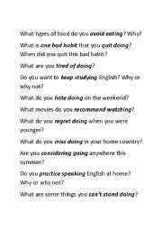 English Worksheet: gerunds speaking