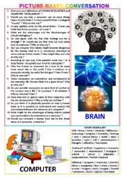 English Worksheet: Picture-based conversation : topic 102 - Brain vs computer