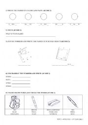 English Worksheet: English Test 2 for 1st Grade - 1B