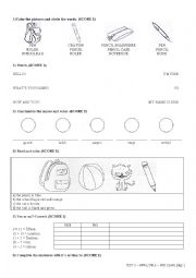 English Worksheet: English Test 2 for 3rd Grade - 1B