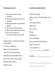English Worksheet: classroom rules and courtesy expressions.