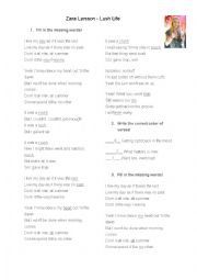English Worksheet: Lush life_ song by Zara Larsson