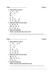 English Worksheet: Days and months a short test