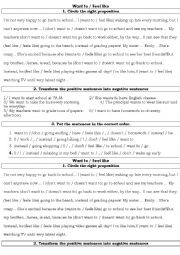 English Worksheet: WANT TO / FEEL LIKE - School